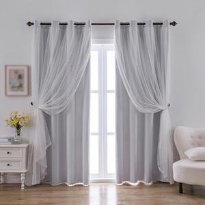 indistar Home Blackout Curtains Double Layer Solid Sheer Grommet Top Window Curtain Panel Pair, 52Wx84L,Greyish White