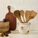 MIYUKI Rustic Kitchen Utensil Holder, Vintage Ceramic Utensil Crock with Handle, Antiquing Kitchen Countertop Organizer