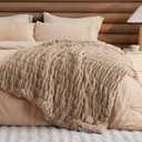 Bedsure Gentlesoft Double-Sided Ruched Faux Fur Throw Blanket for Couch, Cozy Soft Fuzzy Fluffy Faux Rabbit Fur Blanket, Luxury Gifts for Women Thick Warm Plush Room Decor, 50X60 Inch, Light Brown