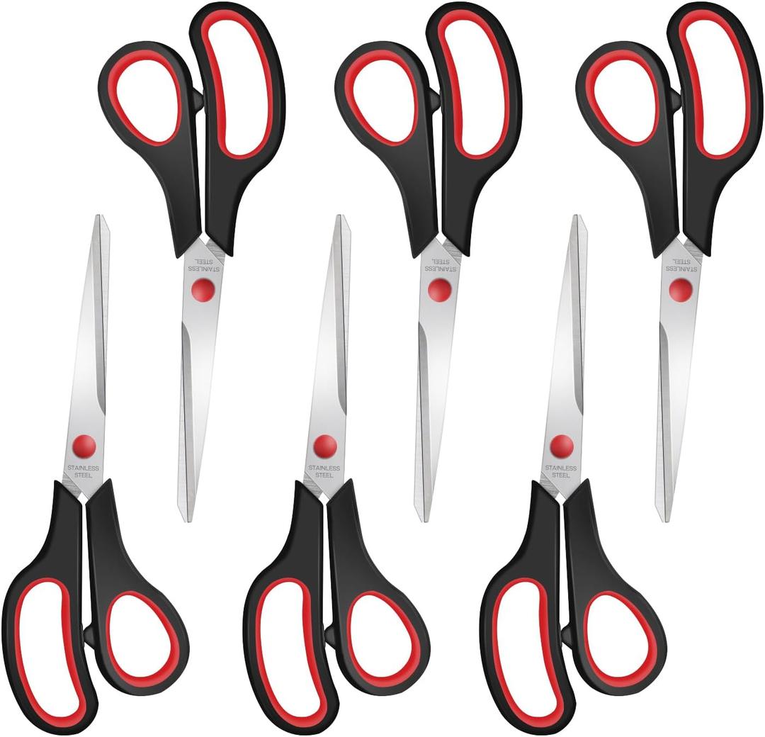 6 Packs Sewing Craft Scissors Bulk,8" Multipurpose Heavy Duty Sharp Scissors,Stainless Steel Shears for Home Office Student Supplies,Black