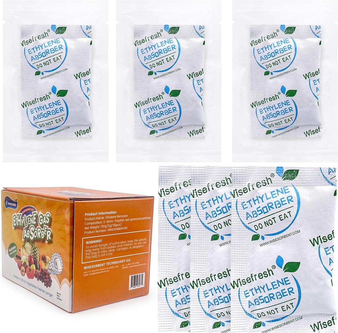 WiseFresh 30 Packs 5 Gram Ethylene Gas Absorber Packet, Vegetable & Fruit Fresh Produce Protector, Food Freshness Extender, Fresh Fruit Preserver, Vegetable Saver