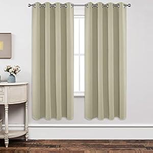 Joydeco Blackout Curtains 72 Inch Length 2 Panels Set, Thermal Insulated Long Curtains& Drapes 2 Burg, Room Darkening Grommet Drapes for Living Room Bedroom Window (W52 x L72 Inch, Light Beige)