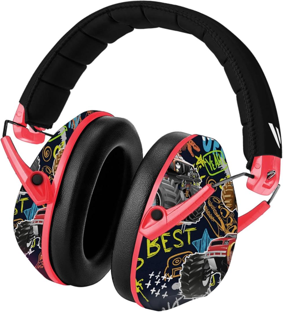 Vanderfields Hearing Protection Ear Muffs - Over 33 dB (2K Hz) Broad Noise Cancelling Sound Reduction Earmuffs for Kids 3-12 (Monstertruck)