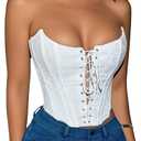 Benfoly White Corset Tops for Women Strapless Backless Lace-Up Bustier Crop Tank Top Sleeveless Sexy Summer Going Out Top Y2K, Size S