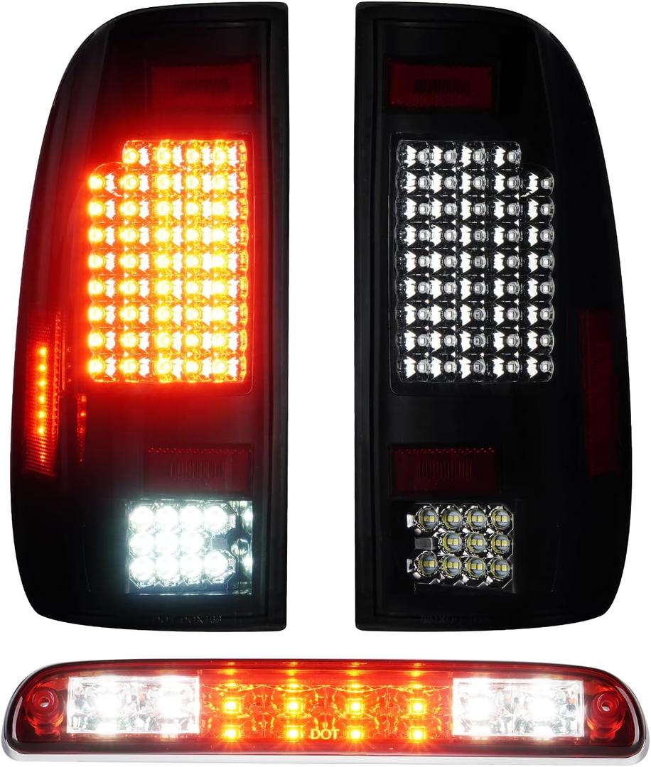 Tail Light + 3rd Third Brake Cargo Lamp for Ford F250 F350 F450 F550 Super Duty 1999 2000 2001 2002 2003 2004 2005 2006 2007, High Mount Stop Light Rear LED Taillight Assembly