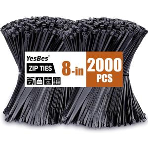 2000 PCS Zip Ties 8 Inch, Cable Ties 40lbs Tensile Strength, Black Zip Ties for Indoor and Outdoor Use, UV Resistant Wire Ties