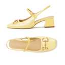 Yellow Slingback Mary Janes Shoes for Women Square Toe Pump Shoes Low Chunky Heels with Buckle Ankle Strap Daily Party Dessy Size 8.5 (Yellow)