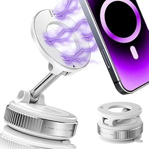 Upgraded 360 Vacuum Magnetic Phone Holder, Magnetic Car Phone Mount, Hands-Free Suction Cup Phone Holder for Car/Gym/Mirror/Shower, Car Mount Compatible with iPhone 16 Pro Max/Android (Black)