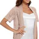Women's Open Front Bolero Shrug Lightweight Knit Hollow Out Cropped Cardigan (M)