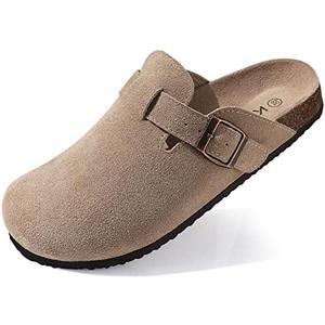 KIDMI Genuine Suede Clogs for Women Cork Footbed Sandals Leather Mules Potato Shoes with Arch Support Size 40