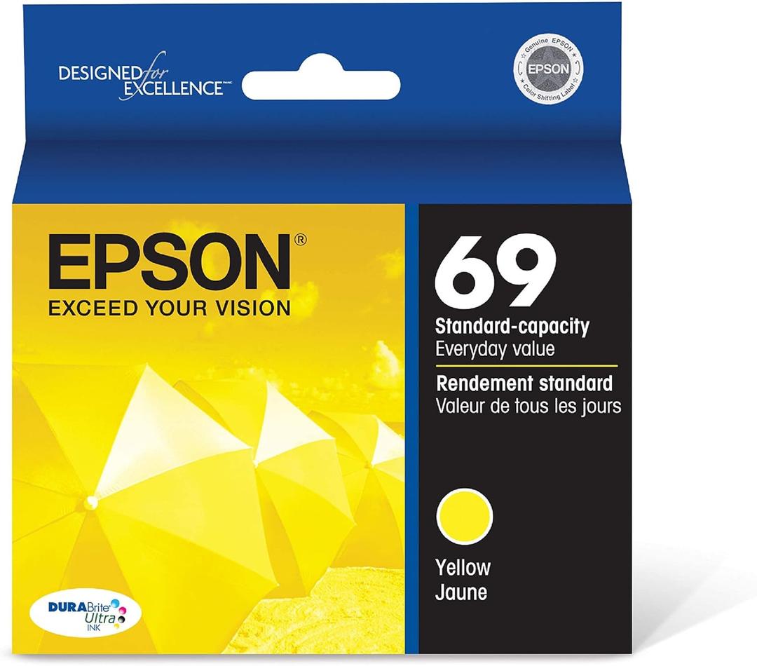 EPSON 69 DURABrite Ultra Ink Yellow For CX-6000, CX-7000F, CX-7400, CX-8400, CX-9400, CX-9475, NX-400, NX-415, NX-510, NX-515, WF-1100, WF-500, WF-600, WF-610, WF-615