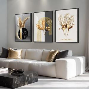 Framed Modern Luxury Large Wall Art for Living Room, Set of 3 Piece Black White Gold Contemporary Abstract Paintings Artwork for Walls, Big Prints Pictures for Office Wall Decor -Total 30" x 60"