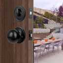 Front Door Handle and Round Deadbolt Door Key Lock,Entry Door Handle Set with Cove Knob,Exterior Door Lock Set,for Interior and Exterior Entrance Passage Door Lock Matte Black