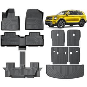 KUST Floor Mats Cargo Mat Set for 2020-2025 Kia Telluride 7 Seats, Rubber Rear Trunk Mat with 2nd/3rd Row Backrest Mat All Weather Protection for Telluride Accessories High Edge