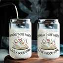 Floral Book Glass Cup with Lids and Straws 14oz, Book Lover Reader Bookworm Gifts, Spread Those Pages Like a Good Girl Glass Coffee Tumbler Drinking Jars with Cleaning Brush