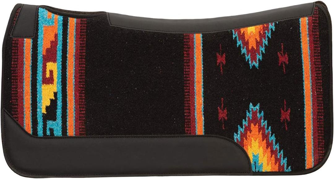 Weaver Equine 23" x 24" Pony Size Single Weave Wool Blend Horse Saddle Pad, Contoured Western Saddle Pad for Shock Absorption, Black/Orange/Navy