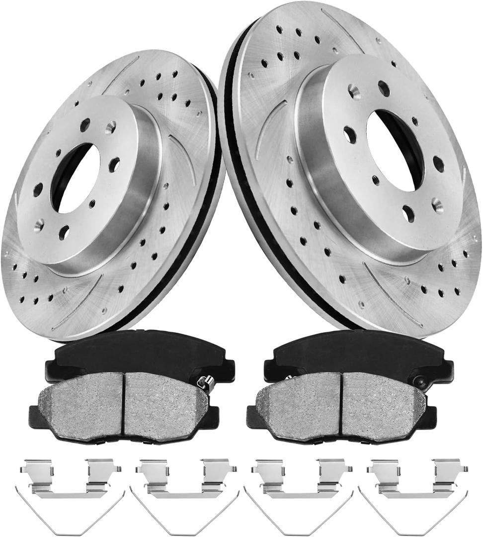 Front Brake Pads And Rotors Kit For 1996-2005 Honda Civic (ONLY For 262mm 10.3in) 10-14 Insight, Automotive Replacement Brake Kits 3295 D1578-8791 Drilled And Slotted Discs Anti-rust Oil