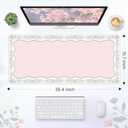 HAOCOO Cute Girly Computer Mat, Pink Bow XXL Mouse Pad for Gaming & Office, Non-Slip Waterproof Desk Matt for Desktop, Aesthetic Home Desk Accessories, Desk Pad Protector with Stitched Edges
