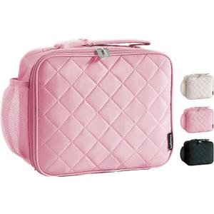 Insulated Lunch Bag - Quilted Lunch Box for Women with Sturdy Handle, Spacious Capacity Lunch Tote with Aluminum Foil Lining 6 Hour Insulation, Easy to Clean Lunch Box, Pink, 10.8 x 8.7x 3.5in