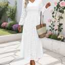 Women's Long Puff Sleeve Floral Maxi Dress V Neck Lace Eyelet Hollow Out A Line Flowy Boho Spring Wedding Guest Party Dresses