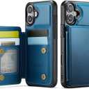 Vinich for iPhone 16 6.1" Wallet Case with Card Holder, RFID Blocking Credit Slots Kickstand Shockproof Phone Cover for Women Men, Blue