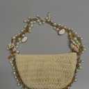 Women Pearl Straw Clutch Purse Woven Summer Beach Evening Bag Wedding Party Straw Shoulder Handbag (Beige)
