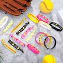 Dingion 48 Pieces Softball Accessories Set Includes 24 Softball Bracelets Wristband Silicone Bracelet 24 Hair Ties Sports Elastic Headband