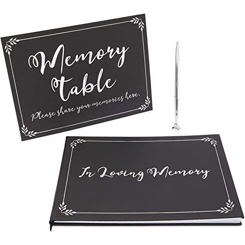 Faithful Finds Funeral Guest Book, Pen, and Memorial Table Sign, in Loving Memory (3 Piece Set)