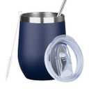 MEZMUT 12 Oz Insulated Wine Tumbler with Lid Double Wall Vacuum Stainless Steel Wine Glass Coffee Mug Insulated Tumbler Cup for Champaign, Cocktail, Beer (Navy, 1 Pack)