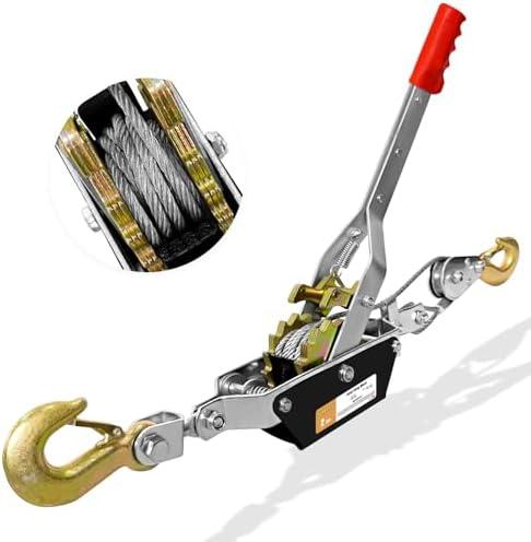 SENKEYFE Come Along Winch Heavy Duty, 2T 2 Gears Come Along Pulling Tool, Cable Winch Puller with 2 Hooks, Come Along Power Puller Ratchet Tool, Manual Winch Ratchet Tool for Towing Lifting