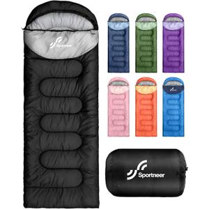 Sportneer Sleeping Bag for Adults & Kids, Cold Weather & Warm Waterproof Camping Sleeping Bag, Compact Portable for Camping Hiking & Travel (3.3lbs, 50-80, Black + Light Gray)
