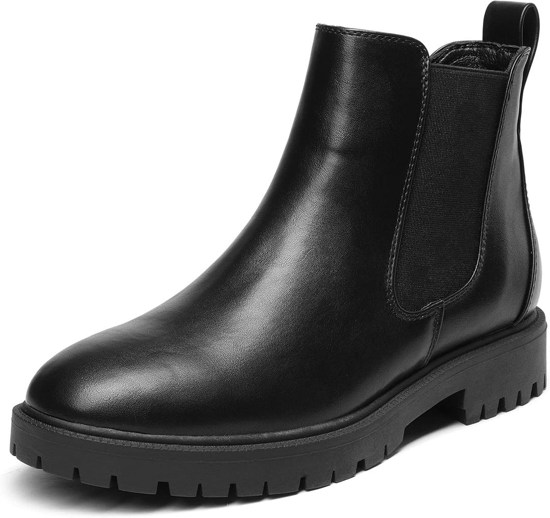 DREAM PAIRS Women's Low Heel Chelsea Ankle Boots Fashion Slip On Elastic Fall Booties Shoes (7, Black/Pu)