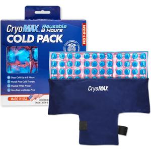 CryoMAX Reusable Cold Pack - 8-Hour Long-Lasting Cold Therapy Ice Pack, Adjustable Wearable Compress Straps, Best for Pain Relief, Injuries, Hip Surgery Swelling, and Migraines - T-Shape (1 Count)