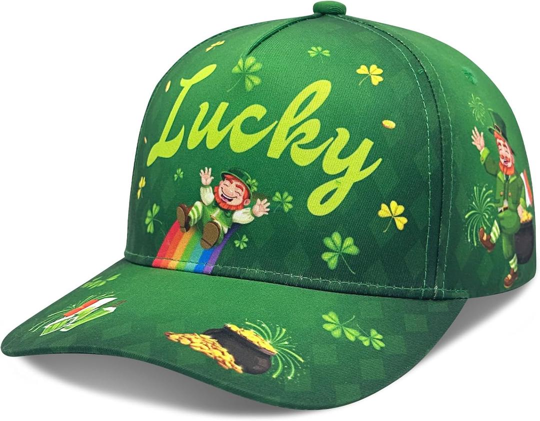 St Patrick's Day Shamrock Baseball Cap - Lucky Four Leaf Clover Irish Accessories for Men & Women (Green)
