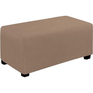 Easy-Going Stretch Ottoman Cover Folding Storage Stool Furniture Protector Soft Rectangle slipcover with Elastic Bottom (Large, Camel)