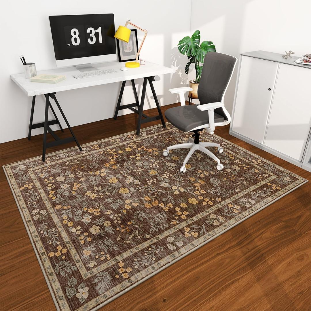 chakme Office Chair Mat for Hardwood Floor, 72"x48" Easy Glide Computer Desk Mat Protector for Rolling Chair Under Desk Rug Nonslip Backing, Machine Wash, (Floral) (Brown)