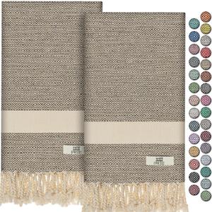 EPHESUS TOWELS Turkish Hand Towels - Set of 2 | 18" x 30" Decorative Boho Guest Bath Towel for Bathroom, Kitchen, Face, Hair, Tea, Dishcloth (Diamond, Beige)