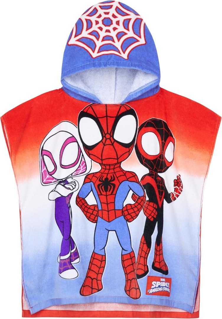 Get Trend Marvel Spidey Towels for Kids Hooded Bath Towel Poncho Absorbent Pool Beach Shower Cotton Swim Towel Travel Essentials (Blue/Red Spidey, 4-9 Years)