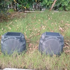 DGREVIGX Solar Rock Speakers Outdoor Water-Resistant Solar Powered Rock Speaker with Lights TWS Patio Outside Garden BBQ Deck Black 2-Pack