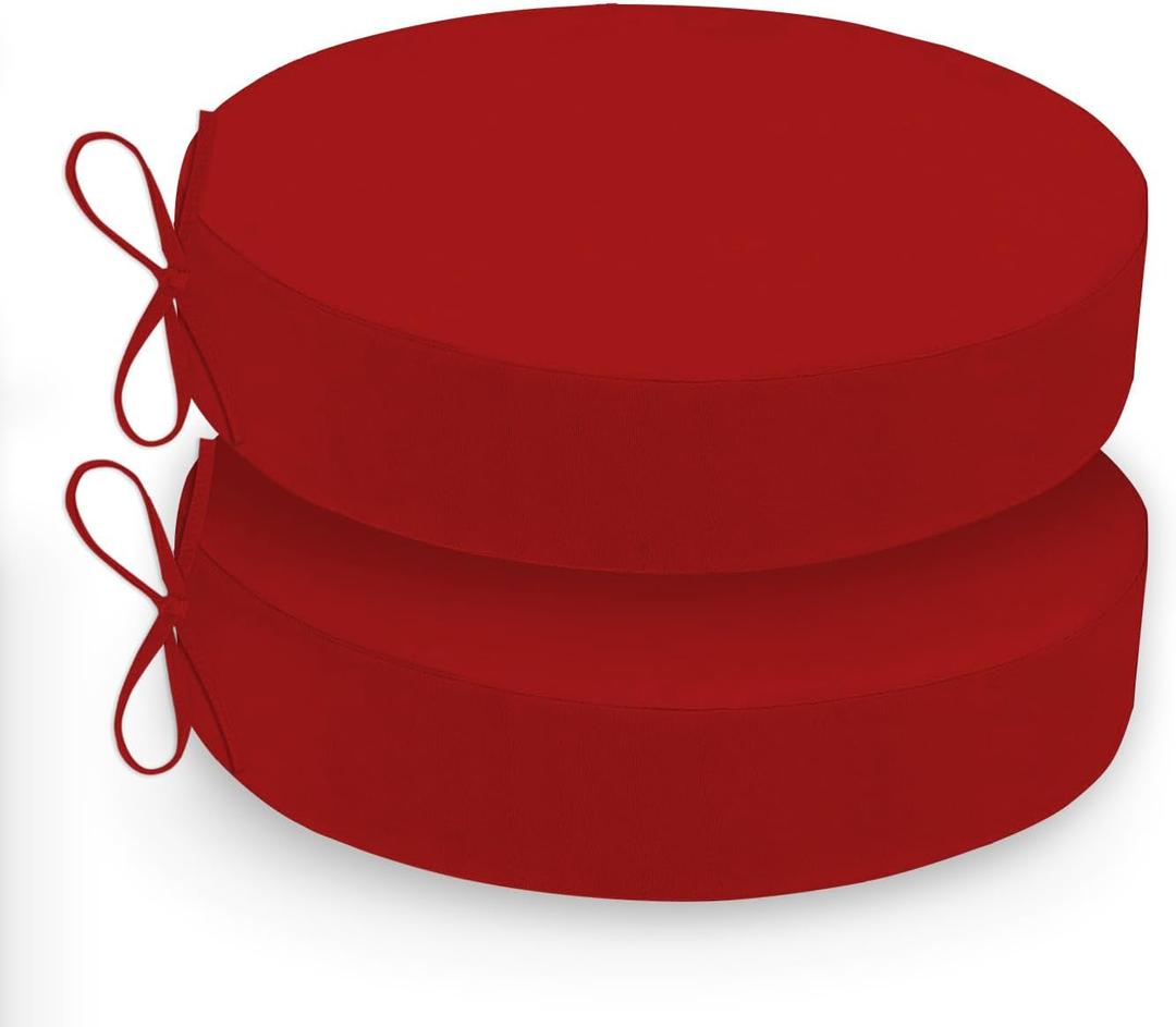 Outdoor Bistro Chair Cushions Set of 2, 3-Layer Waterproof Round Outdoor Seat Cushions with Removable Covers for Patio Furniture, 15" D x 3" H, Red