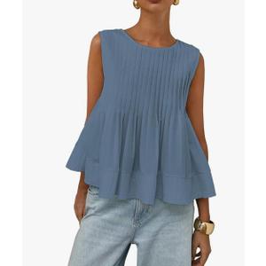 Women's Summer Babydoll Ruffle Tank Tops Pleated Peplum Sleeveless Blouse Round Neck Y2K Shirt SIZE XL