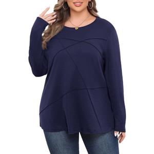 Lastshe Plus Size Fall Long Sleeve Tops for Women Loose Casual Tunic Shirts Pleated Fashion Lightweight Sweaters 2025 (2X, Dark Blue)