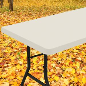 Smiry Rectangle Tablecloth, Elastic Fitted Flannel Backed Vinyl Tablecloths for 6ft Folding Tables, Waterproof Wipeable Table Covers for Indoor, Outdoor, Picnic and Camping (Beige, 36"x72")