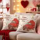 Set of 2 Happy Valentine's Pillow Covers 18x18 Inch Valentines Day Vintage Truck Heart Design Throw Pillow Covers Romantic Farmhouse Bedroom Sofa Valentines Gift for Couple Decor