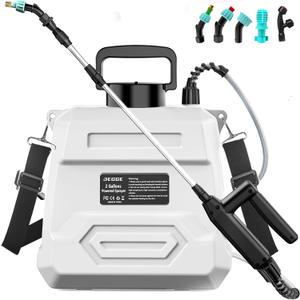 DEGGE Battery Powered Sprayer 2 Gallon, 7.4V Powerful Electric Pump Sprayer, Weed Killer Sprayers with Rechargeable Handle & 5 Mist Nozzles & Retractable Wand & Adjustable Strap for Lawn, Garden, Yard