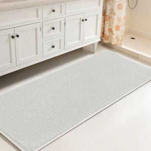 SUBRTEX Bathroom Rugs, 24" x 60" Chenille Bath Rug Soft Short Plush Bath Mat Soft Shower Mat Water Absorbent Shower Mat Quick Dry Machine Washable, White