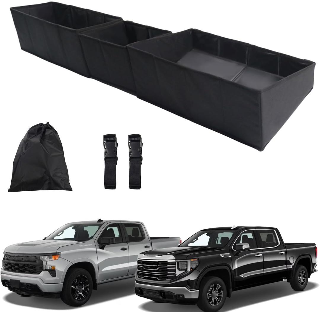 Marretoo Truck Under Seat Storage Organizer Foldable Replacement for 2019-2025 Chevy Silverado 1500/GMC Sierra 1500/2500HD/3500HD, Double & Crew Cab Underseat Tool Box for Silverado/Sierra Accessories