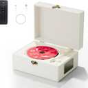 Yintiny Rechargeable Leather CD Player with Speakers, Bluetooth Transmitter, Festival Gift, BGM Player for Home Decor., White