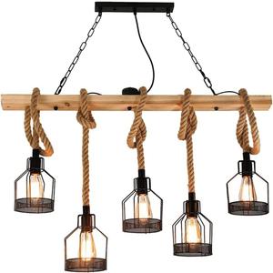 Rustic Wood Beam Edison Hanging Ceiling Light | Indoor Downlight for Farmhouse Home Decor| Kitchen Island | Bar | Dining Room E26 X5 Bulb