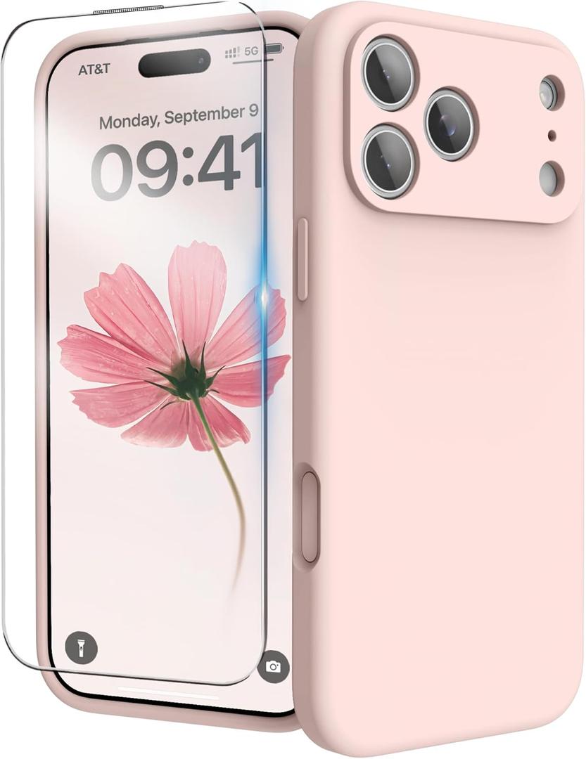for iPhone 17 Pro Case, Liquid Silicone Cover with Camera Protection Anti-Scratch Soft Microfiber Lining Shockproof Protective Phone Case for iPhone 17 Pro 6.3", Chalk Pink